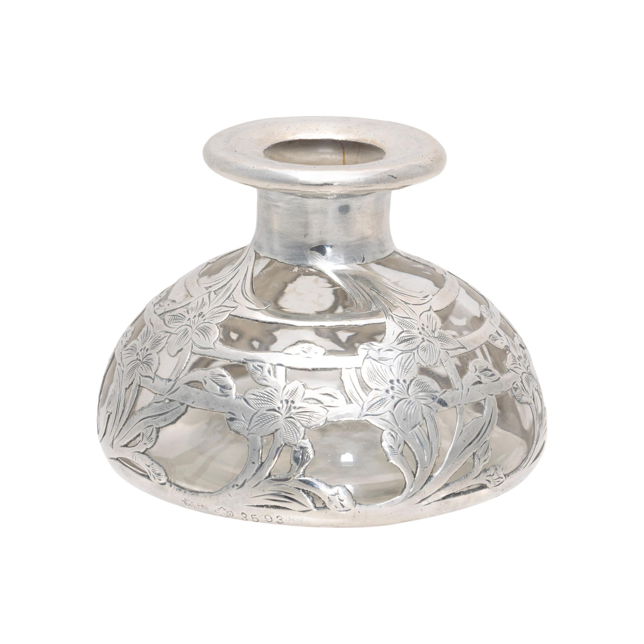 Art Nouveau Alvin Silver Overlaid Perfume Bottle For Sale