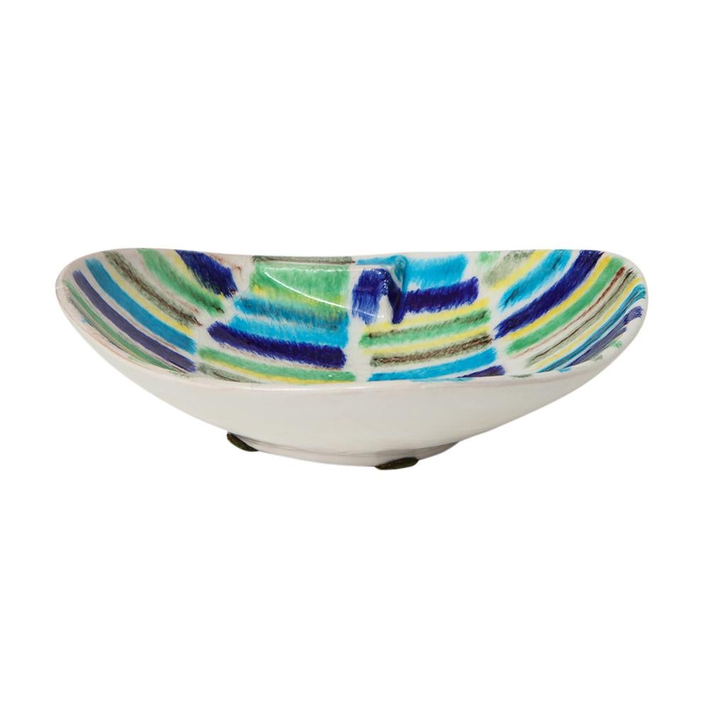 Alvino Bagni Ashtray, Ceramic, Stripes Blue, Yellow, White, Signed For Sale 3