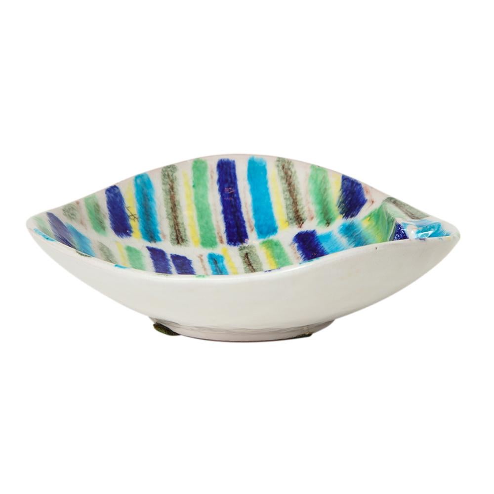 Alvino Bagni Ashtray, Ceramic, Stripes Blue, Yellow, White, Signed For Sale 4