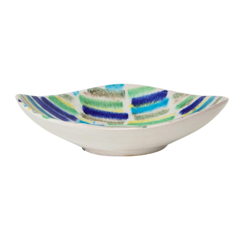 Alvino Bagni Ashtray, Ceramic, Stripes Blue, Yellow, White, Signed For Sale 5