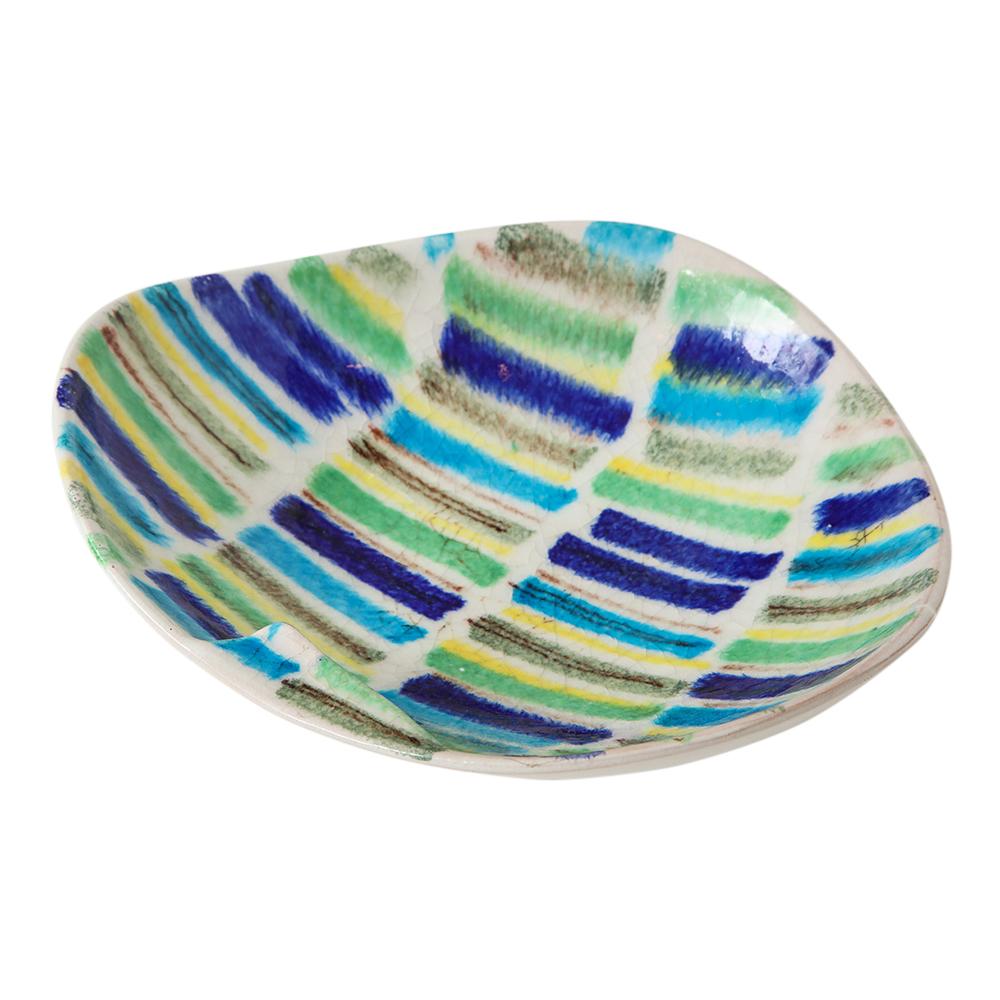 Alvino Bagni Ashtray, Ceramic, Stripes Blue, Yellow, White, Signed For Sale 6