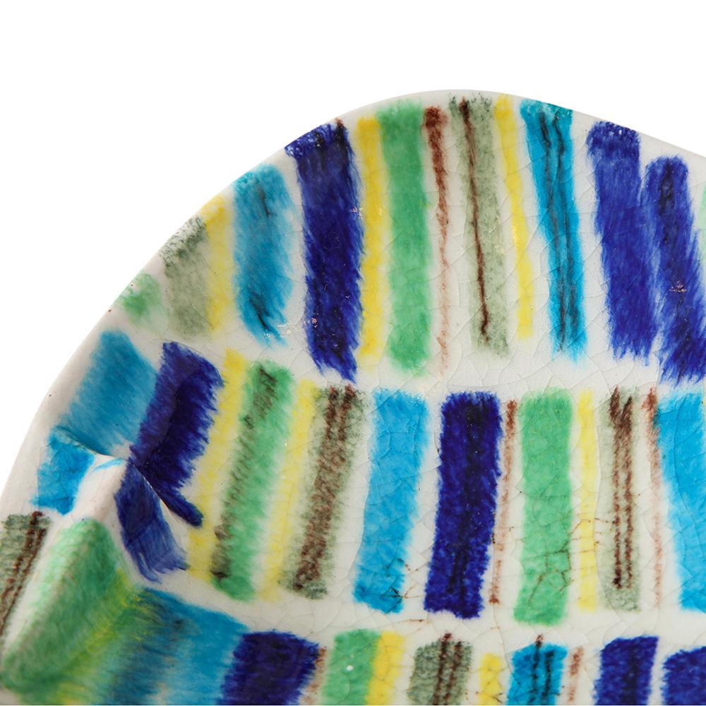 Glazed Alvino Bagni Ashtray, Ceramic, Stripes Blue, Yellow, White, Signed For Sale