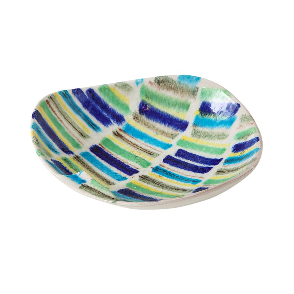 Alvino Bagni Ashtray, Ceramic, Stripes Blue, Yellow, White, Signed In Good Condition For Sale In New York, NY