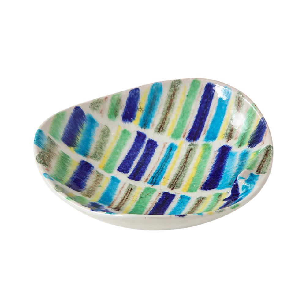 Alvino Bagni Ashtray, Ceramic, Stripes Blue, Yellow, White, Signed For Sale 1