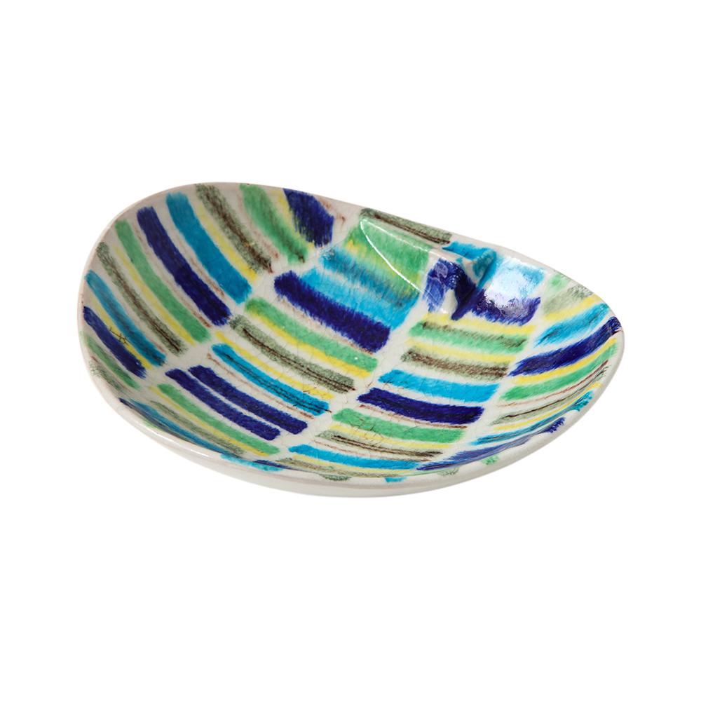 Alvino Bagni Ashtray, Ceramic, Stripes Blue, Yellow, White, Signed For Sale 2