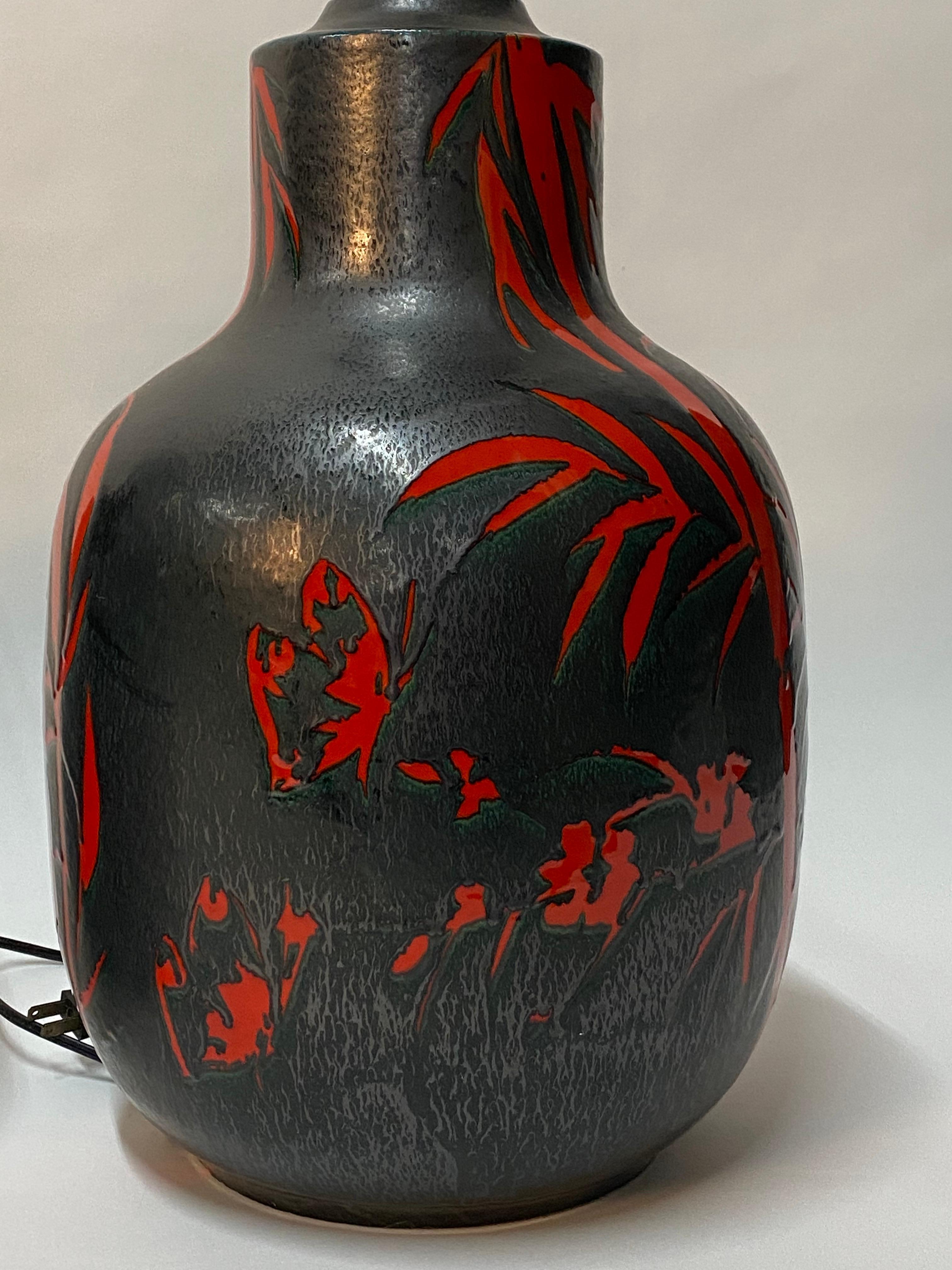 Paire de lampes de bureau Alvino Bagni Bitossi en poterie de bambou et papillons en vente 4
