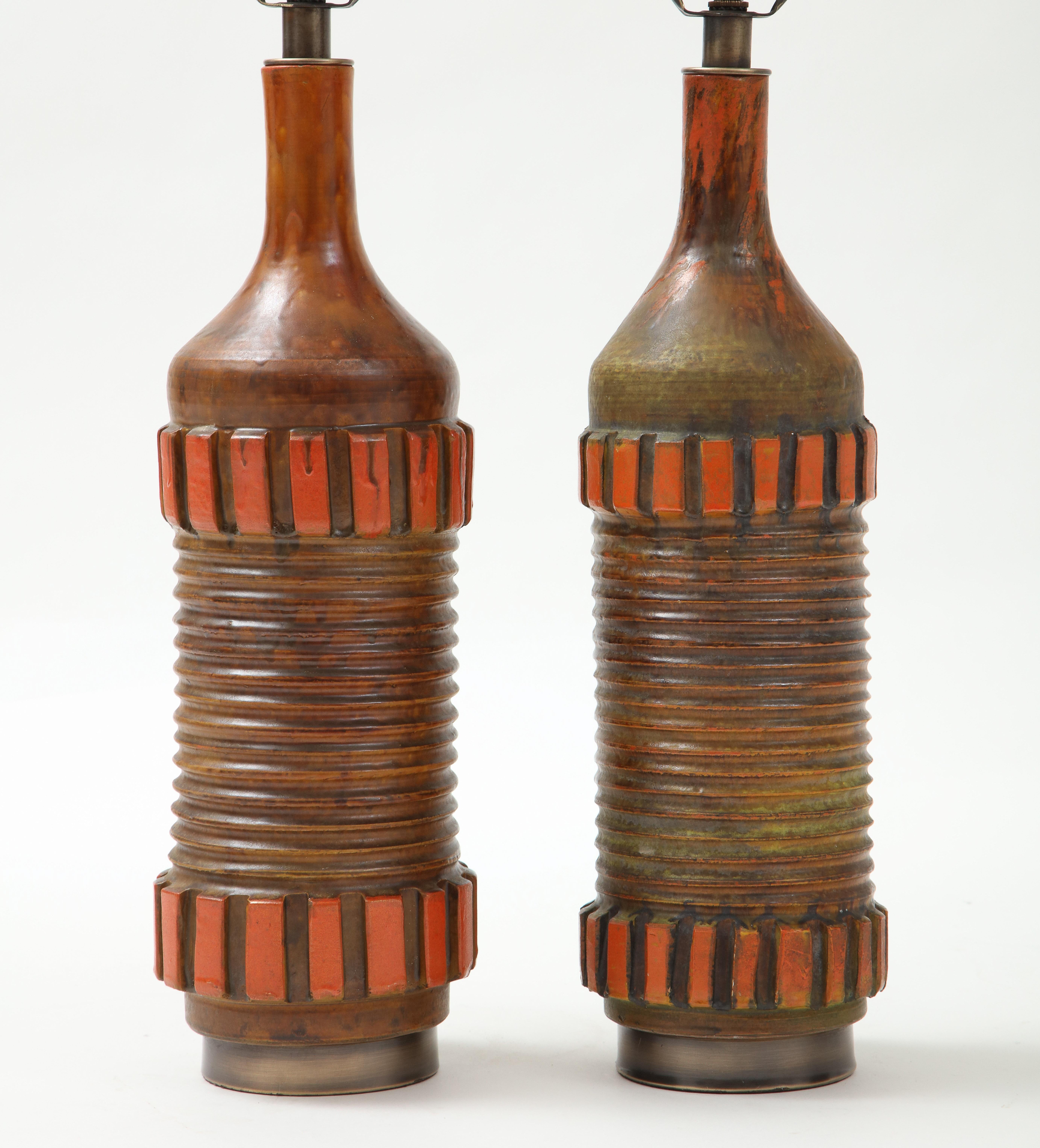 Hand-Crafted Alvino Bagni, Bitossi Burnt Orange Ceramic Lamps