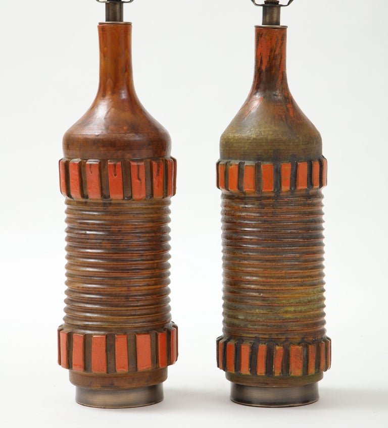 Hand-Crafted Alvino Bagni, Bitossi Burnt Orange Ceramic Lamps For Sale