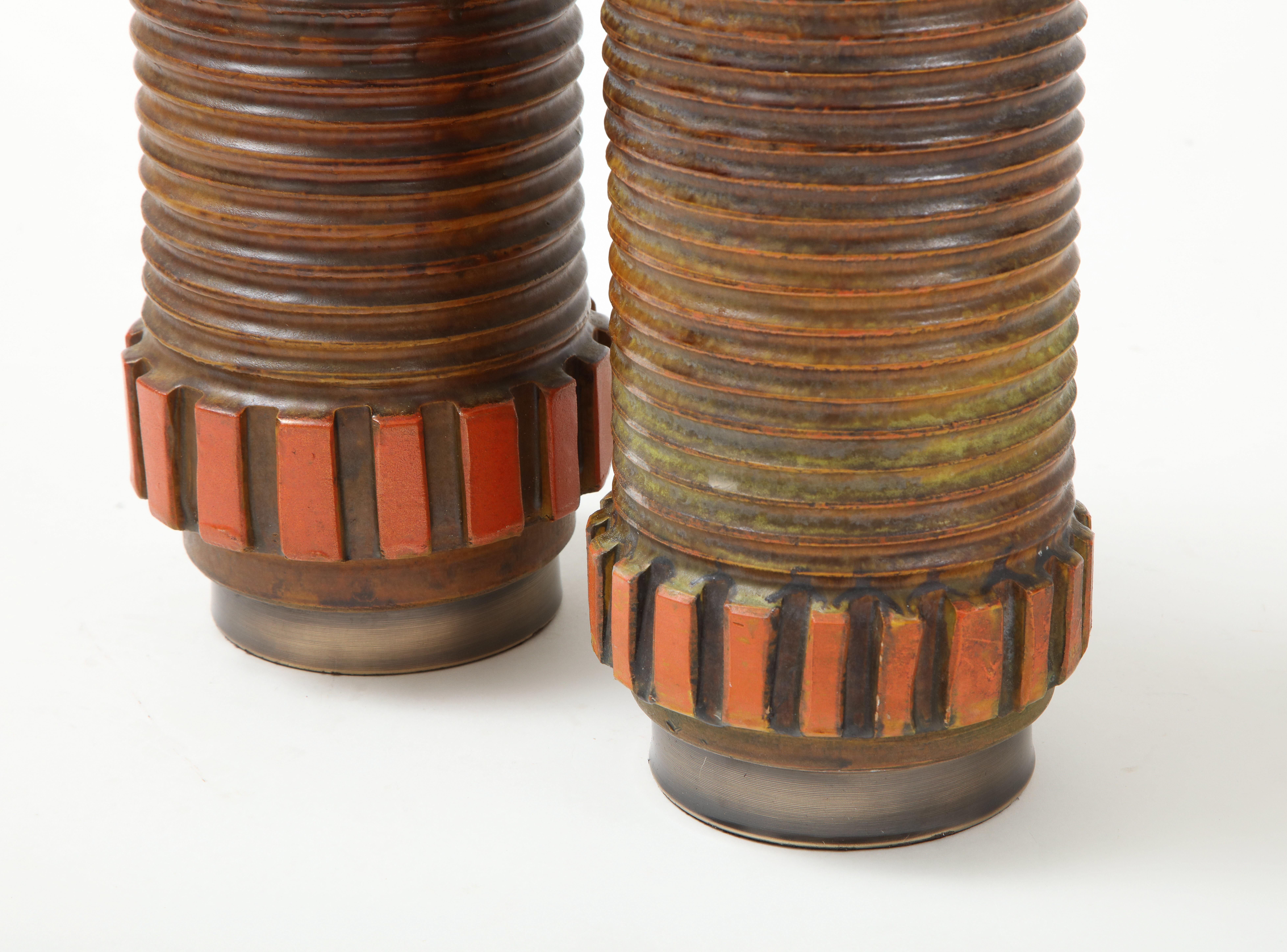 20th Century Alvino Bagni, Bitossi Burnt Orange Ceramic Lamps