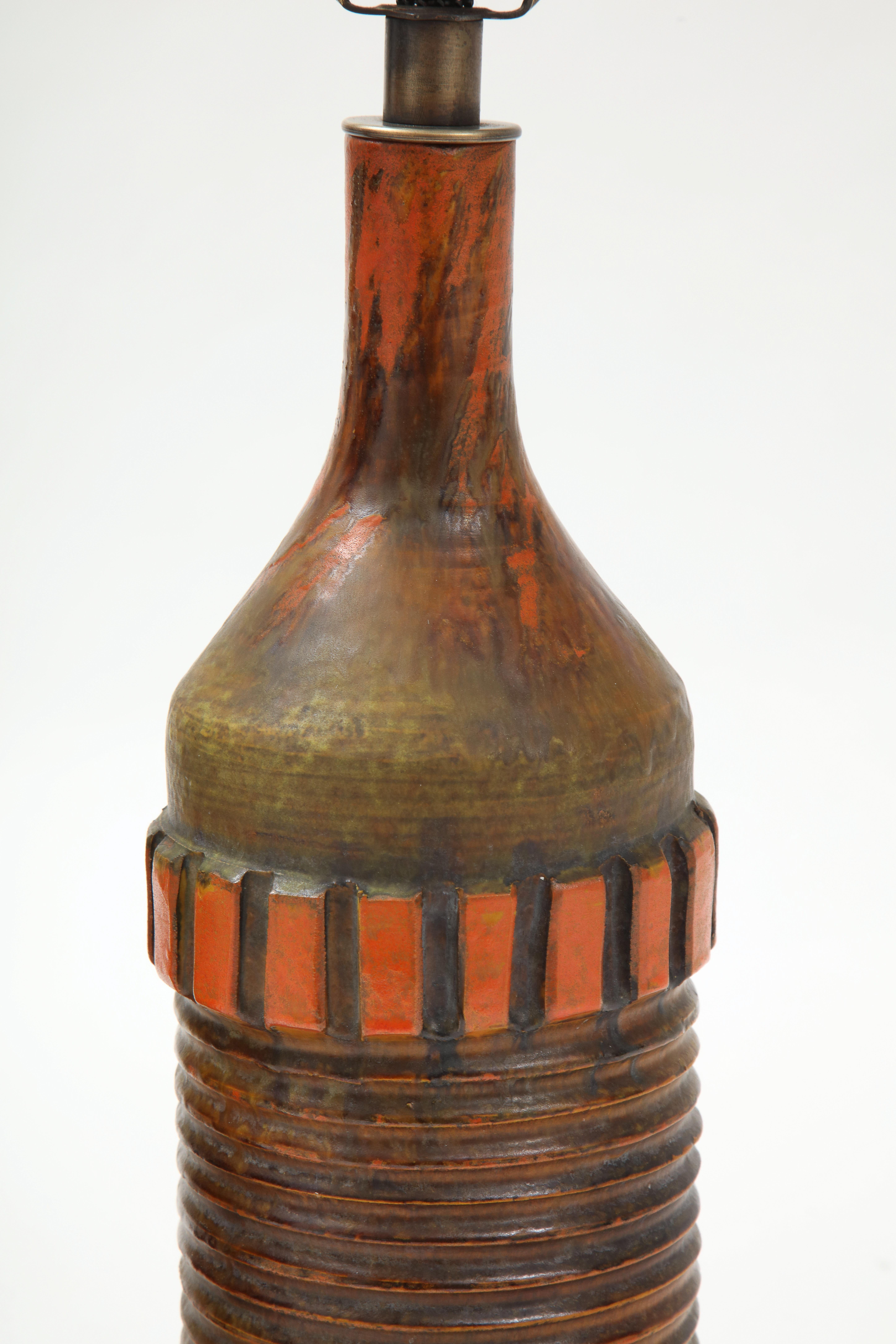 Bronze Alvino Bagni, Bitossi Burnt Orange Ceramic Lamps