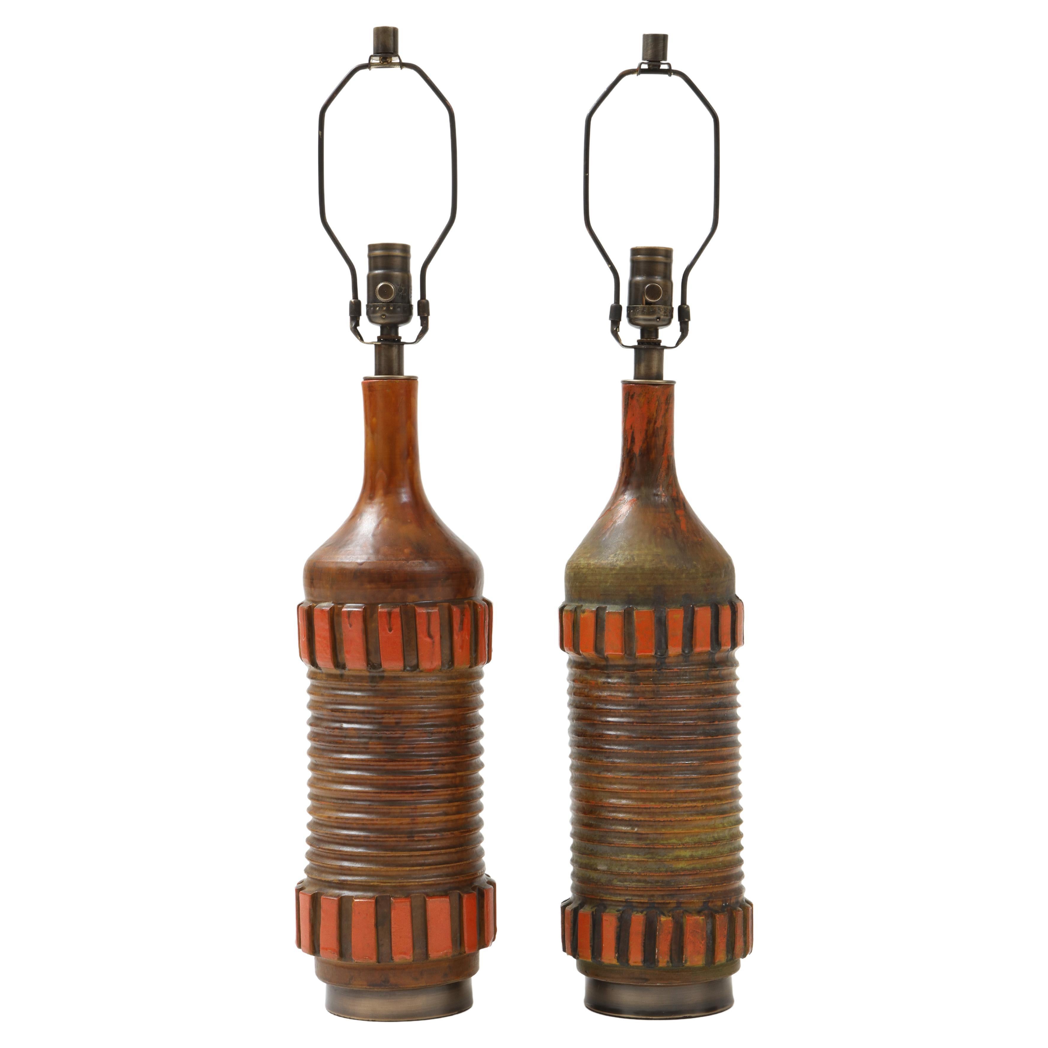 Alvino Bagni, Bitossi Burnt Orange Ceramic Lamps