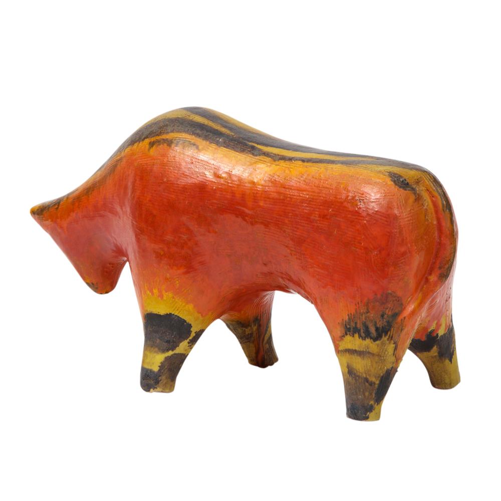 Mid-20th Century Alvino Bagni Bull, Ceramic, Orange, Red, Yellow and Brown, Signed For Sale