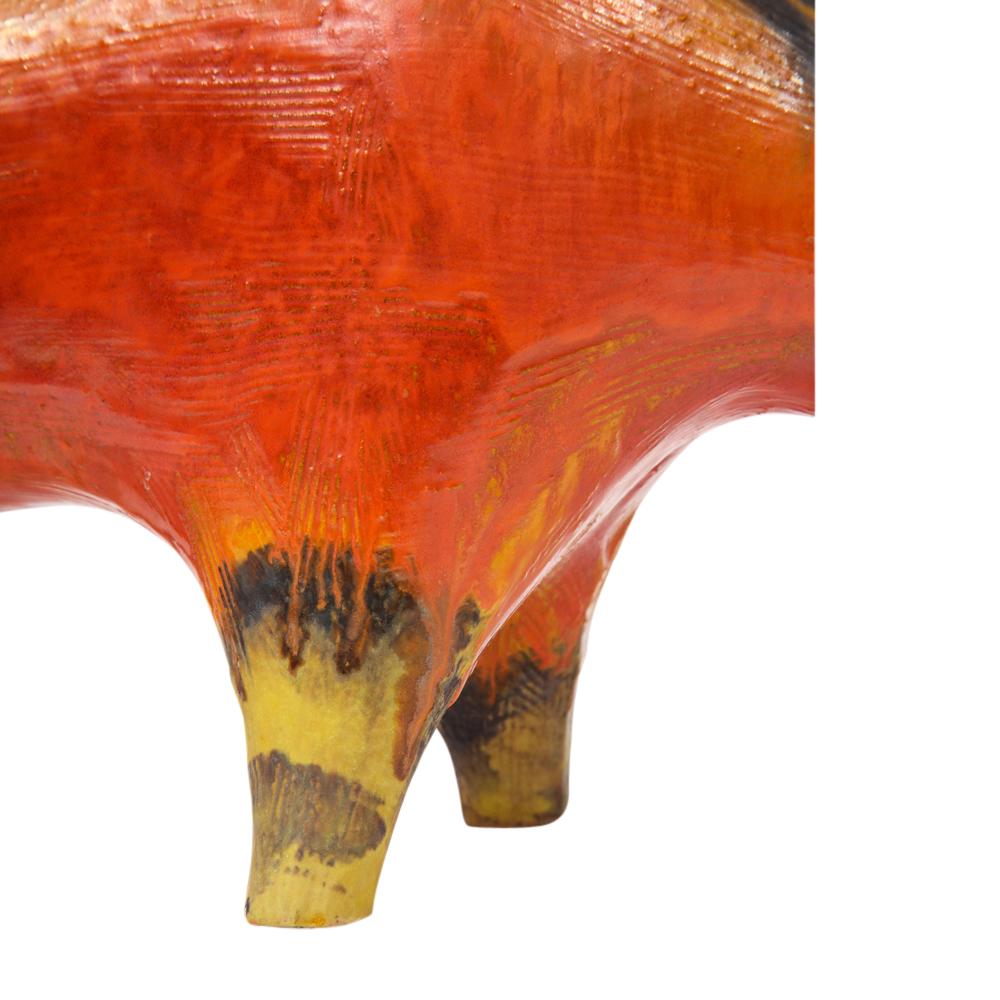 Mid-Century Modern Alvino Bagni Bull, Ceramic, Orange, Red, Yellow and Brown, Signed For Sale