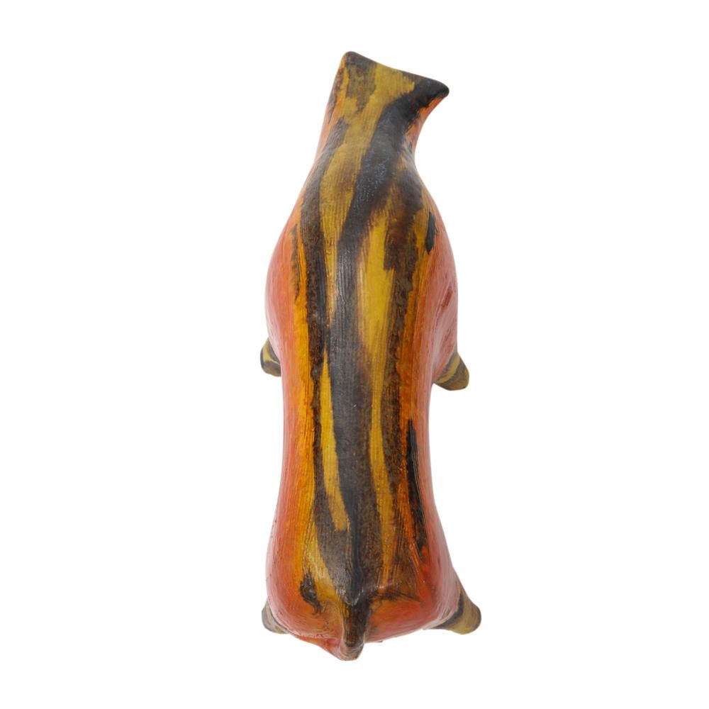 Italian Alvino Bagni Bull, Ceramic, Orange, Red, Yellow, Brown, Signed For Sale