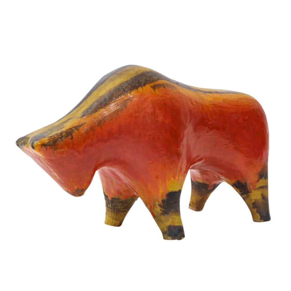Alvino Bagni Bull, Ceramic, Orange, Red, Yellow and Brown, Signed In Good Condition For Sale In New York, NY