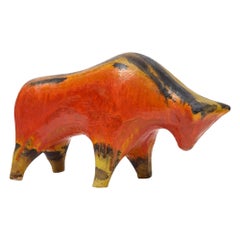 Alvino Bagni Bull, Ceramic, Orange, Red, Yellow, Brown, Signed