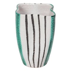 Alvino Bagni Ceramic Vase Green White & Black Stripes, Italy, 1950s