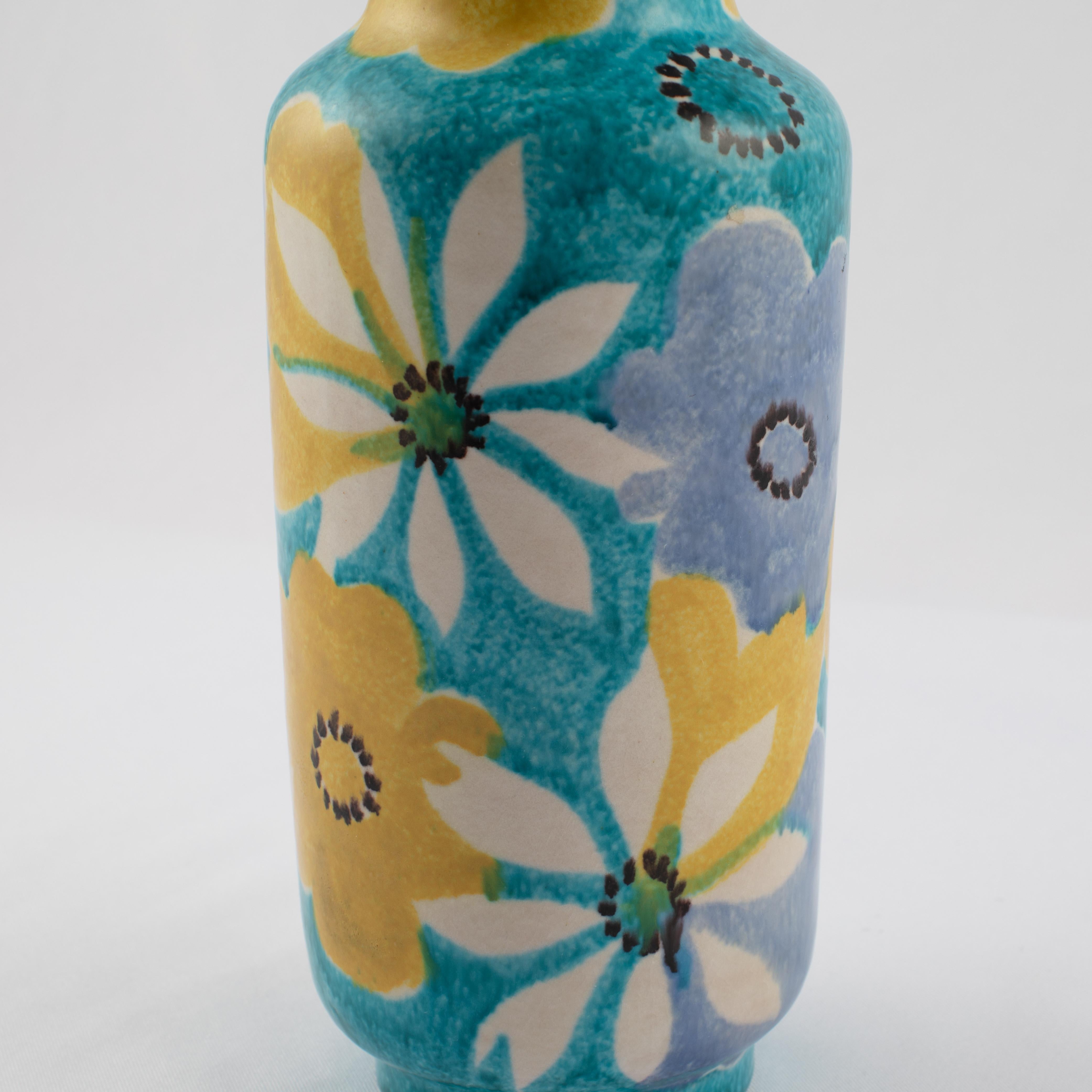 Ceramic Alvino Bagni for Raymor Aqua Vase with Flowers, circa 1960s For Sale