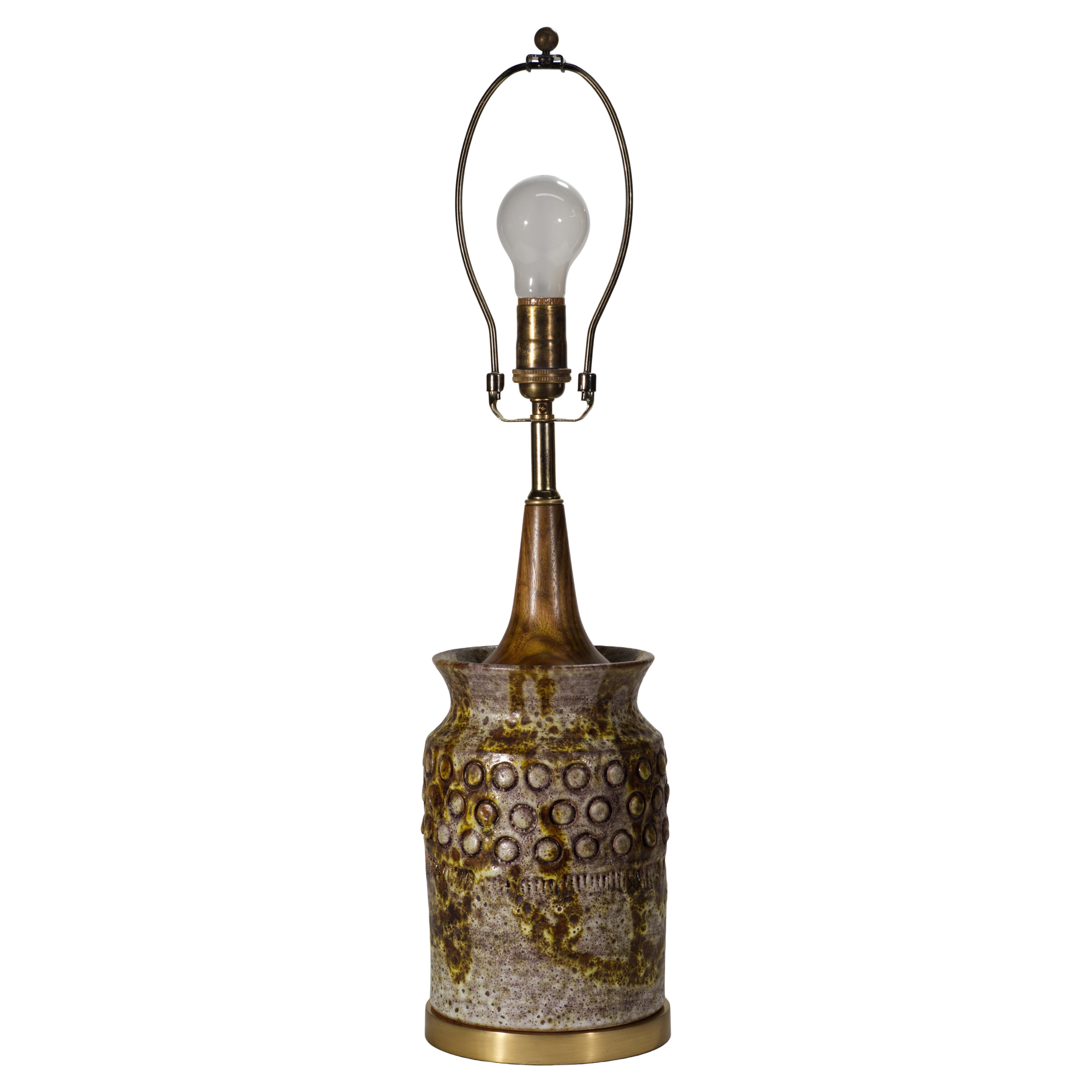 Alvino Bagni pour Raymor Italie années 1960 Lampe de table Sea Garden Majolique et noyer en vente