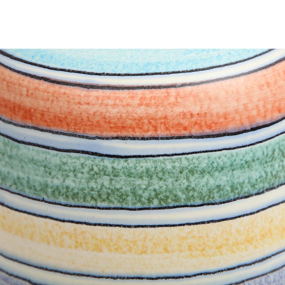 Alvino Bagni for Raymor, Vase, Ceramic, White, Stripes, Blue, Yellow, Signed For Sale 7