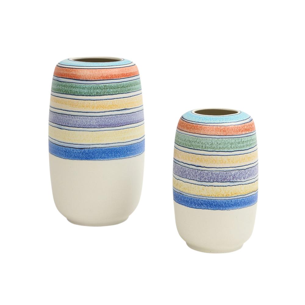 Alvino Bagni for Raymor, Vase, Ceramic, White, Stripes, Blue, Yellow, Signed For Sale 9