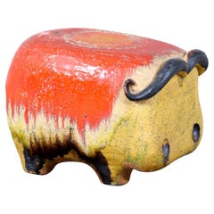 Sculpture de buffle en céramique émaillée d'Alvino Bagni