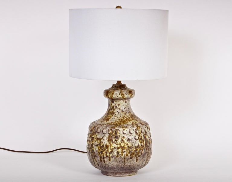 Alvino Bagni Hand Painted "Dot" Drip Glaze Ceramic Lamp, 1950s at