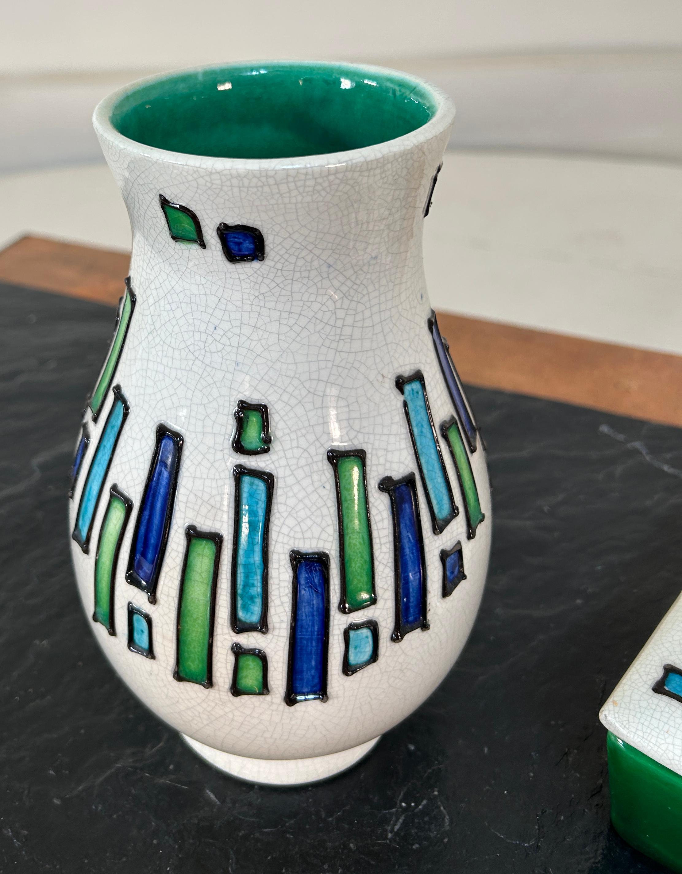 Mid-Century moderno Alvino Bagni Home Decor set vaso e scatola con coperchio in vendita