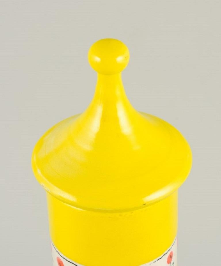 Mid-20th Century Alvino Bagni, Italy, Unique Tall Vase in Yellow Hand-Decorated Ceramic For Sale
