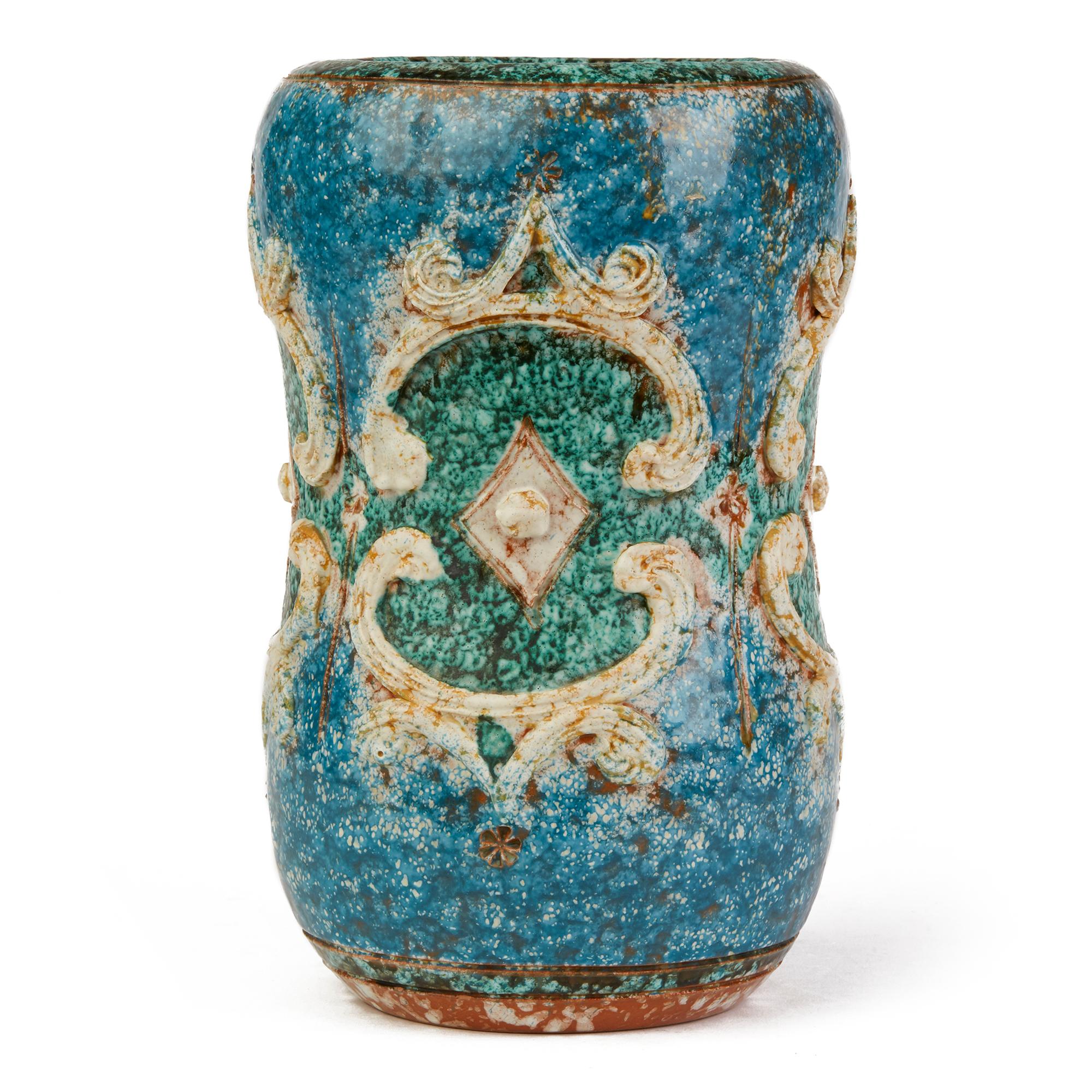 Glazed Alvino Bagni Raymor Attributed Unusual Midcentury Italian Art Pottery Vase For Sale