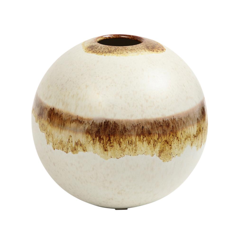 Alvino Bagni Raymor Vase, Spherical, White, Brown, Earth Tones, Signed For Sale 2