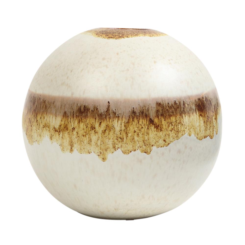 Mid-Century Modern Alvino Bagni Raymor Vase, Spherical, White, Brown, Earth Tones, Signed For Sale