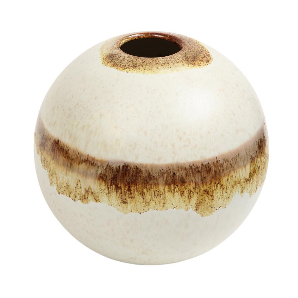 italien Vase Alvino Bagni Raymor, sphérique, blanc, Brown, tons de terre, signé en vente