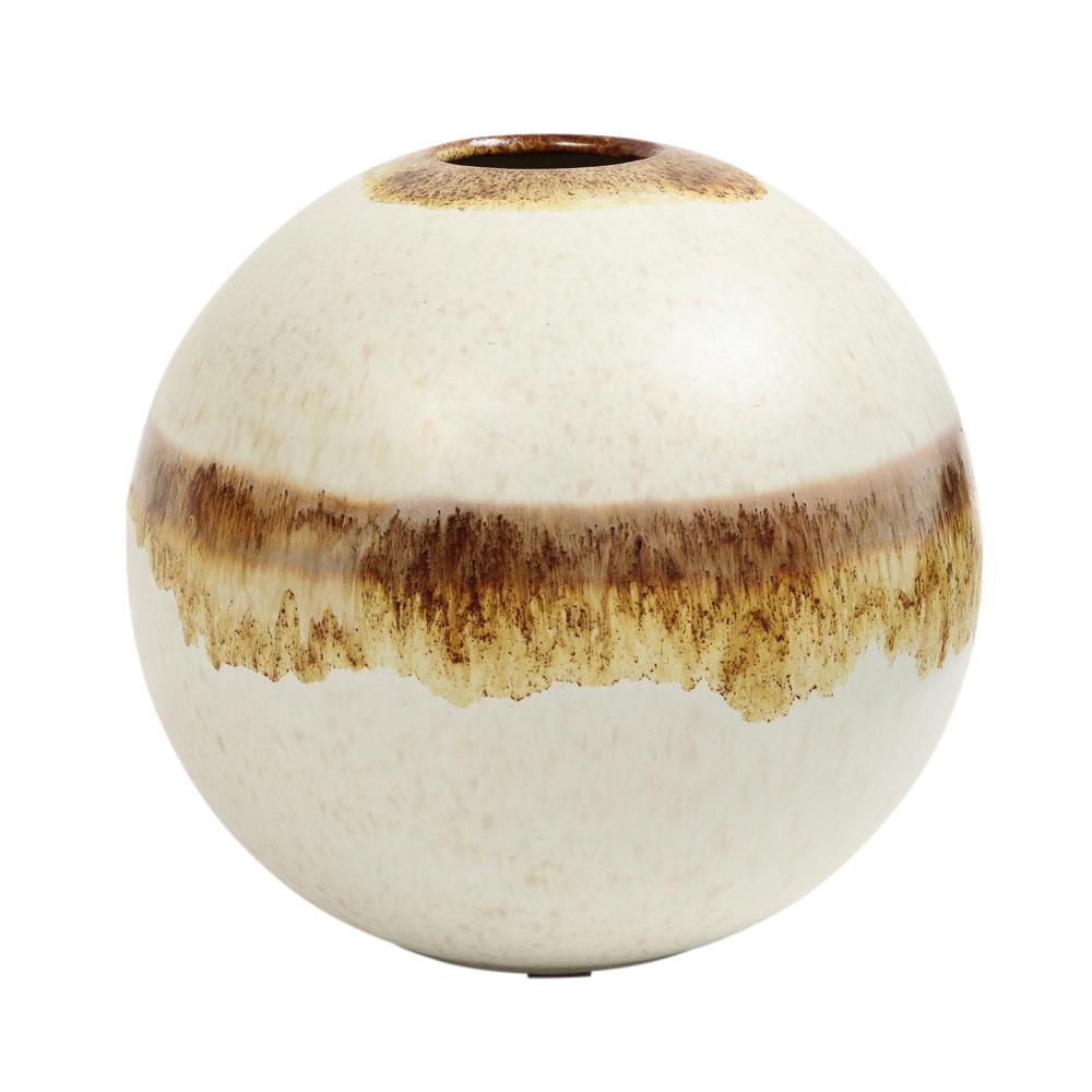 Glazed Alvino Bagni Raymor Vase, Spherical, White, Brown, Earth Tones, Signed For Sale