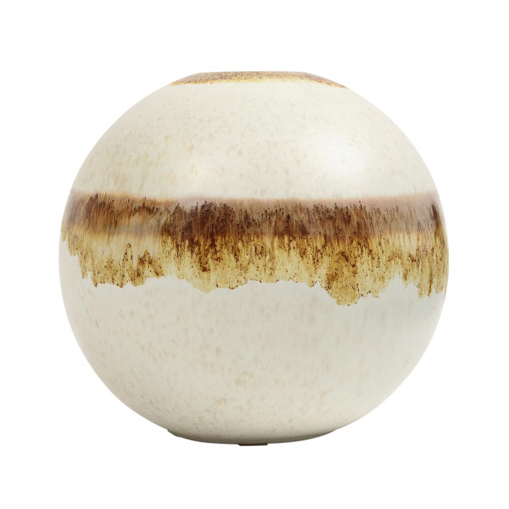 Alvino Bagni Raymor Vase, Spherical, White, Brown, Earth Tones, Signed In Good Condition For Sale In New York, NY