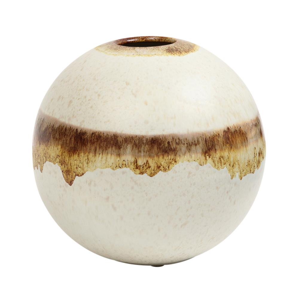 Late 20th Century Alvino Bagni Raymor Vase, Spherical, White, Brown, Earth Tones, Signed For Sale