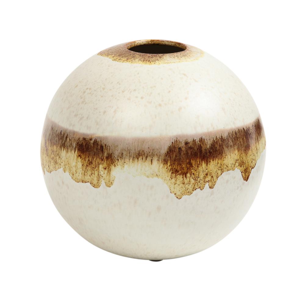 Ceramica Vaso Alvino Bagni Raymor, sferico, bianco, marrone, tonalità della terra, firmato in vendita