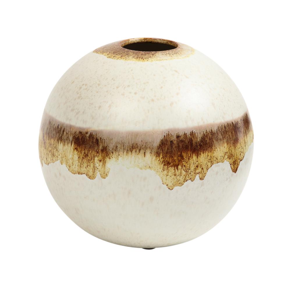 Ceramic Alvino Bagni Raymor Vase, Spherical, White, Brown, Earth Tones, Signed For Sale