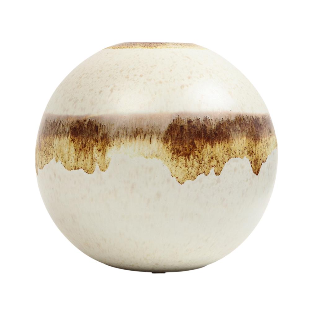 Alvino Bagni Raymor Vase, Spherical, White, Brown, Earth Tones, Signed For Sale 1