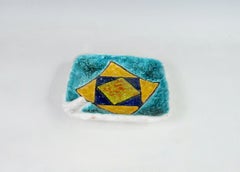 Alvino Bagni Style Aqua Yellow Blue on White Raymor Italy Lava Glazed Ashtray