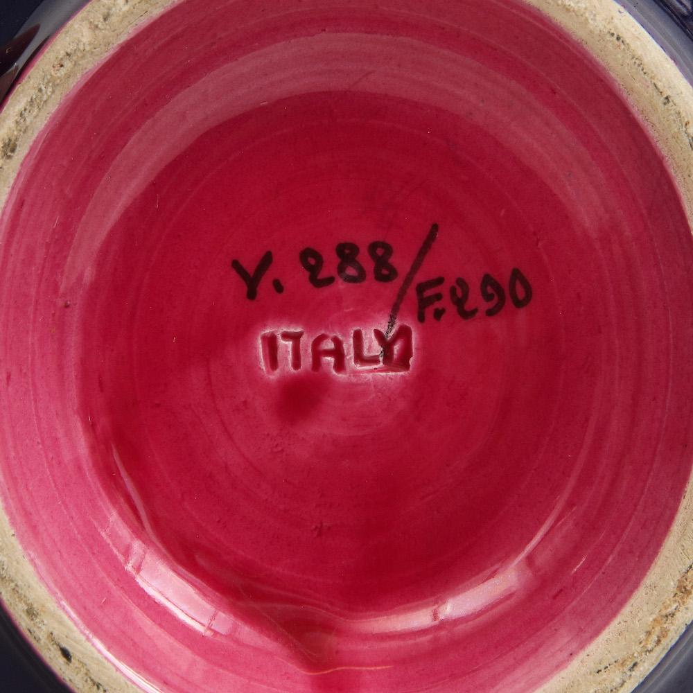 Alvino Bagni Vase, Ceramic, Blue, Pink, Signed For Sale 5