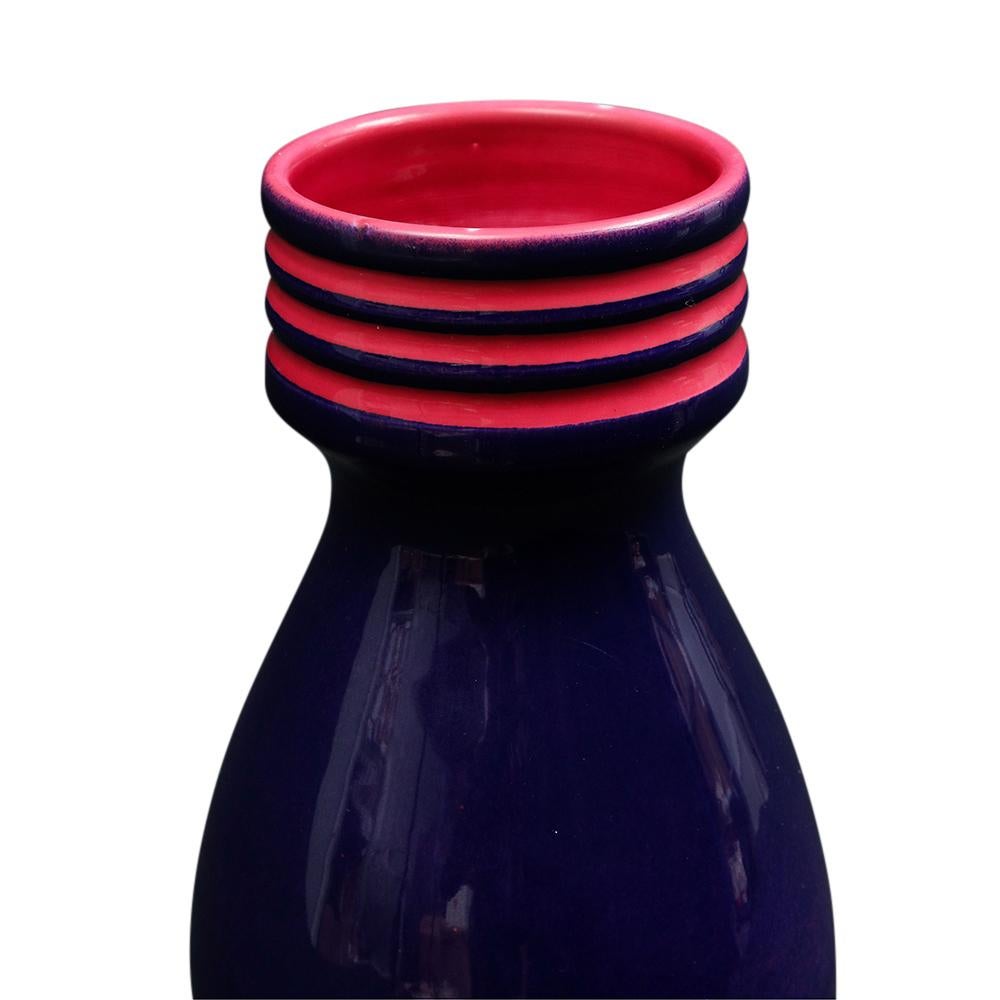 Late 20th Century Alvino Bagni Vase, Ceramic, Blue, Pink, Signed For Sale