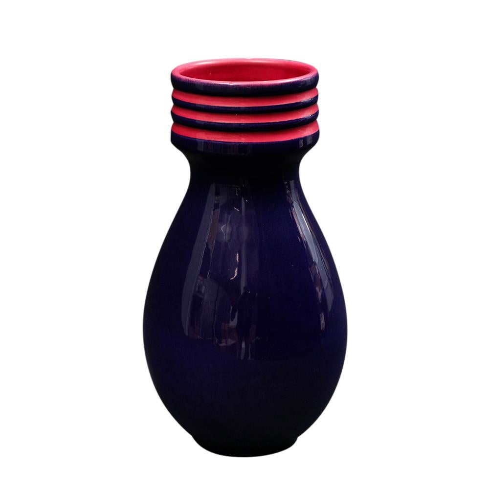Alvino Bagni Vase, Ceramic, Blue, Pink, Signed For Sale 2