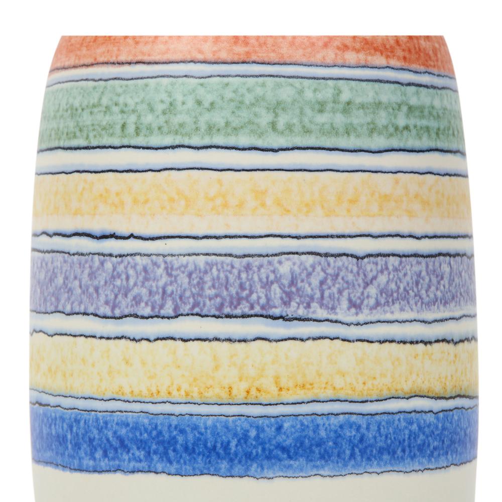 Mid-20th Century Alvino Bagni Vase for Raymor, Ceramic Stripes, Blue, Yellow, White, Signed For Sale