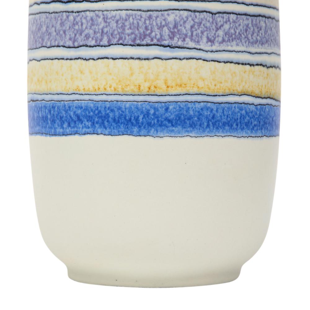 Alvino Bagni Vase for Raymor, Ceramic Stripes, Blue, Yellow, White, Signed For Sale 2