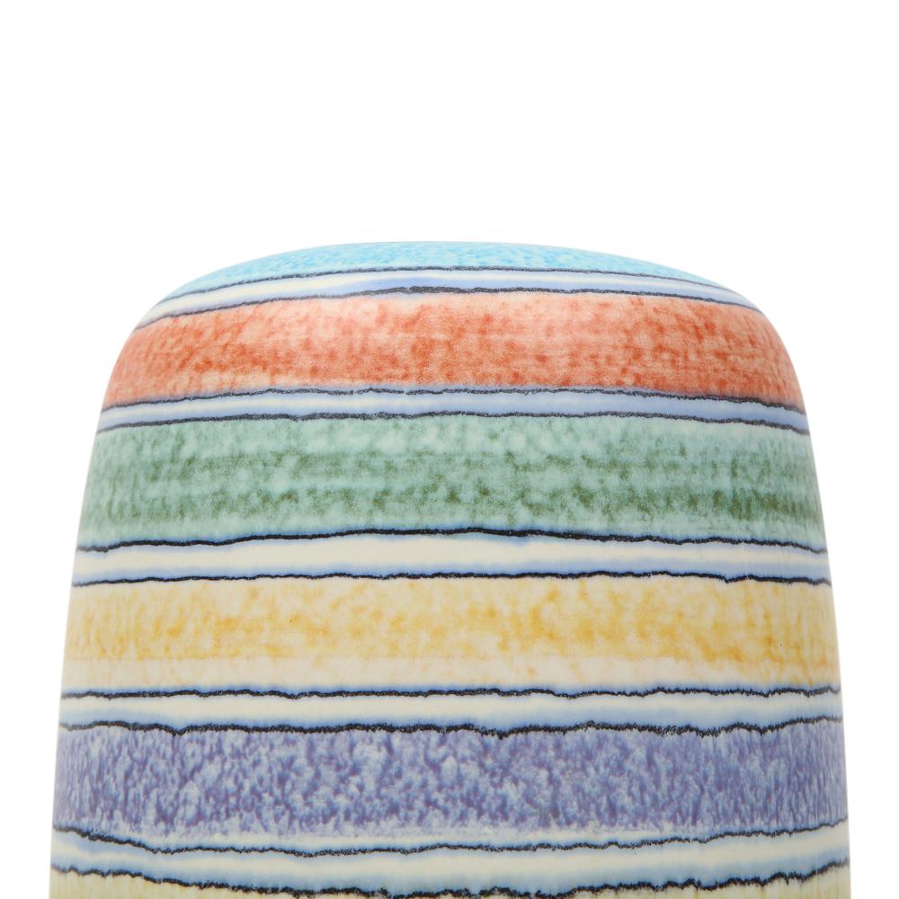 Alvino Bagni Vase für Raymor, keramische Streifen, blau, gelb, weiß, signiert (Keramik) im Angebot