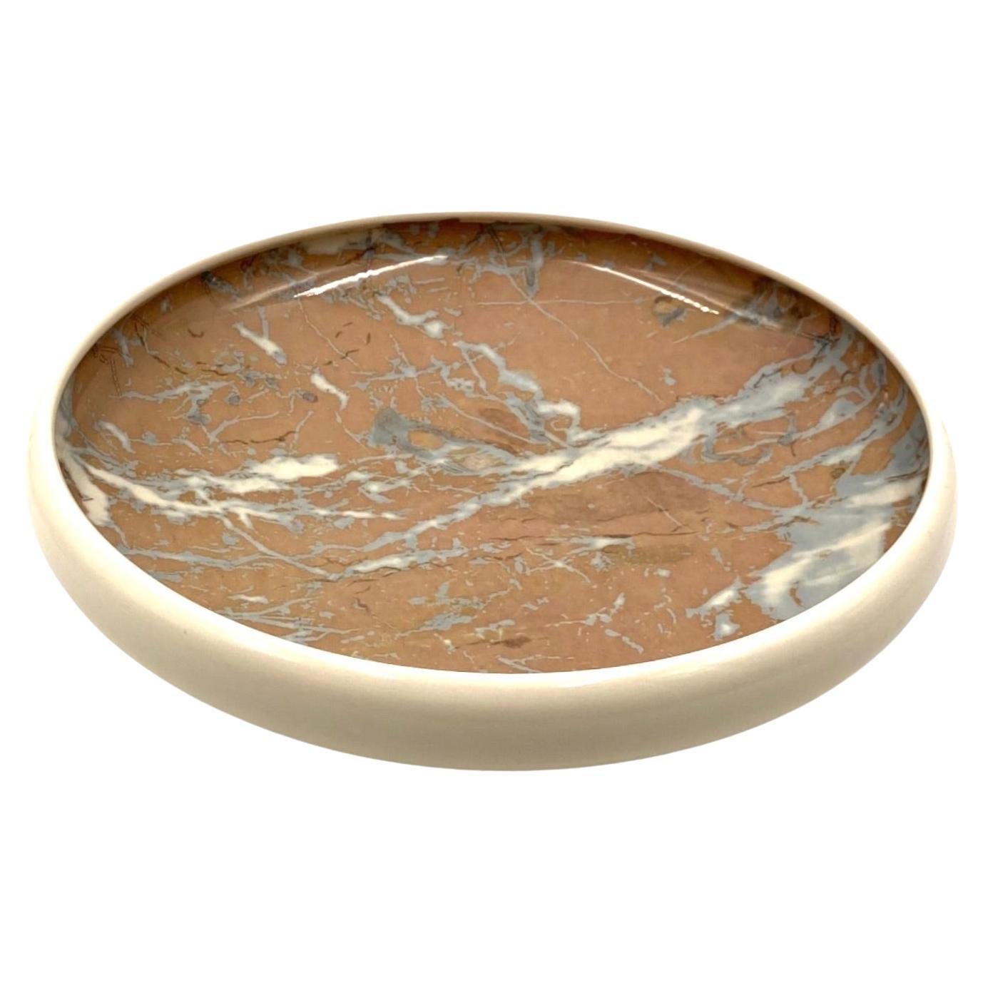 Alvino Bagni, weiß marmorierter Keramikaufsatz / vide poche, ca. 1970 im Angebot