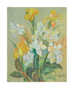 Mid-Century Floral Still Life with Yellow and White Irises Carmel California