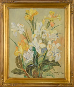 Mid-Century Floral Still Life with Yellow and White Irises Carmel California