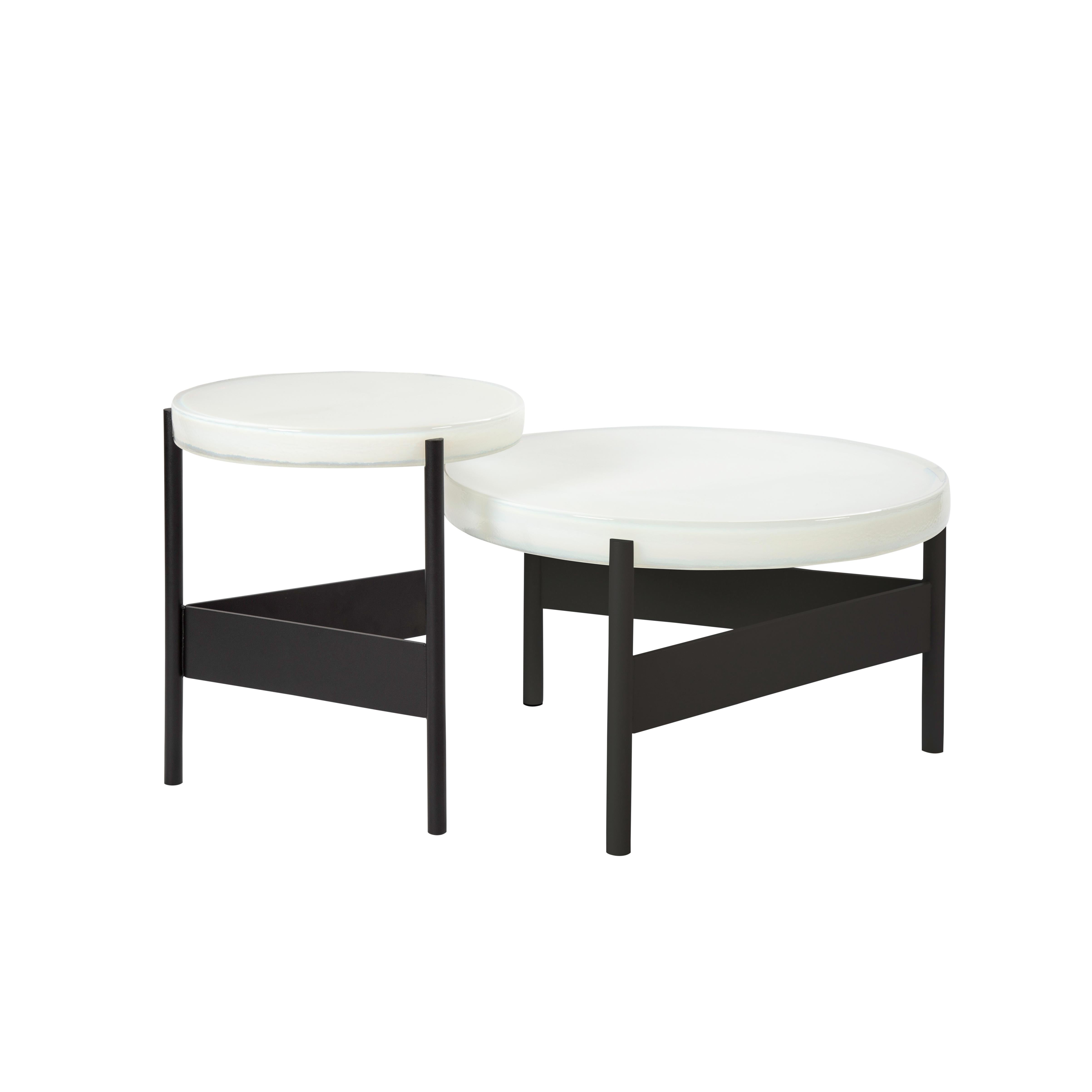 German Alwa Two Big White Black Coffee Table by Pulpo For Sale